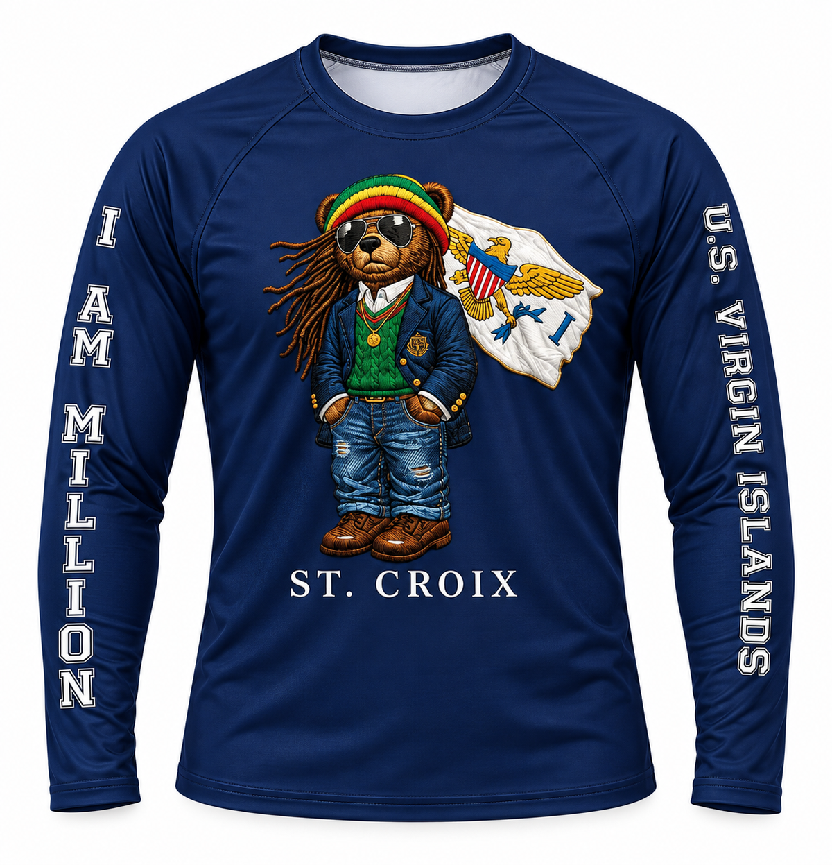 St. Croix USVI Island Bear Performance Rash Guard – Navy