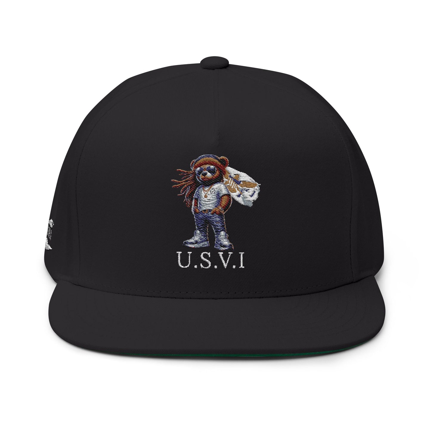 Embroidered Flat Bill Cap with VI Bear Design
