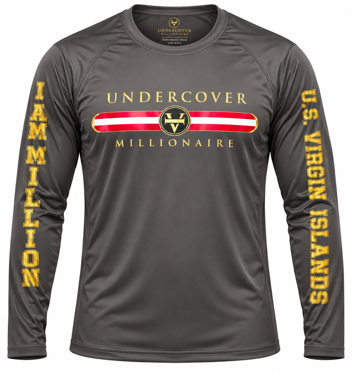 Undercover Millionaire US Virgin Islands Performance Rash Guard – White & Gold
