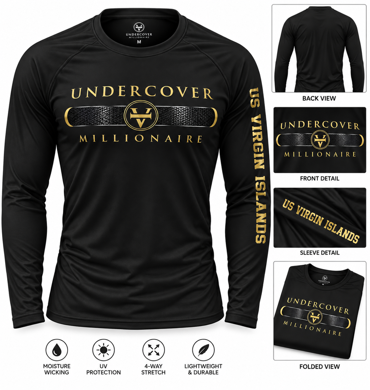 Undercover Millionaire US Virgin Islands Performance Rash Guard - Black & Gold