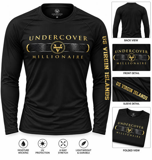 Undercover Millionaire US Virgin Islands Performance Rash Guard - Black & Gold