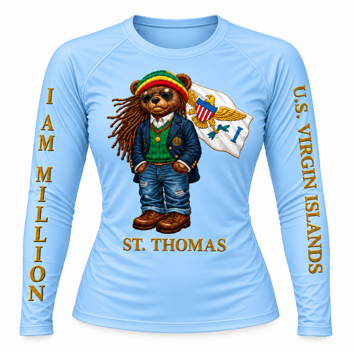St. Thomas USVI Island Bear Performance Rash Guard – White