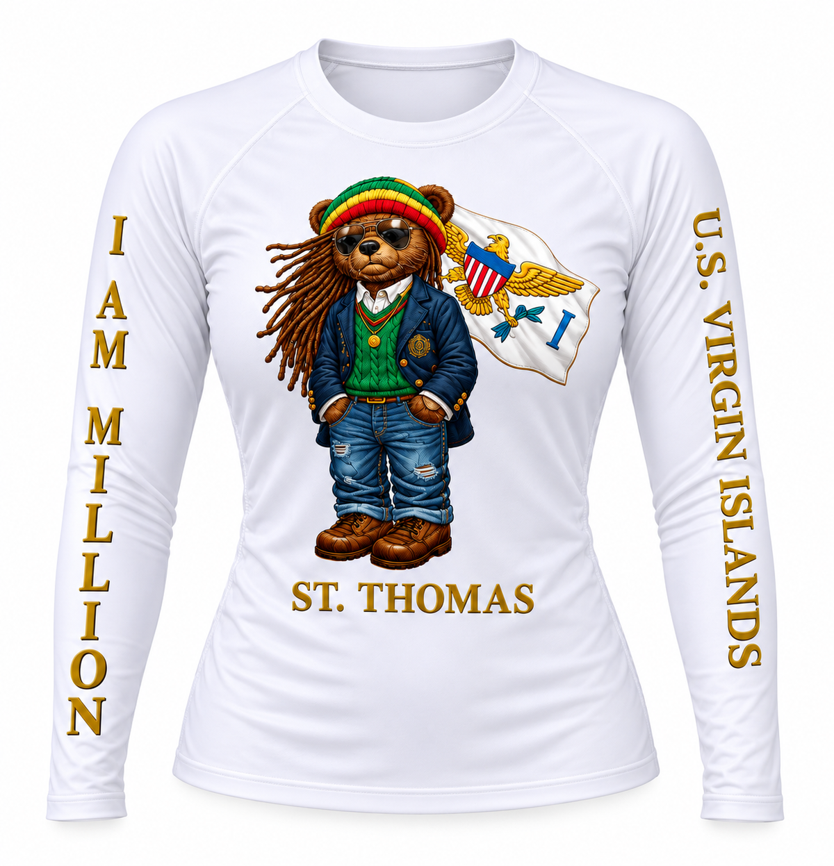St. Thomas USVI Island Bear Performance Rash Guard – White