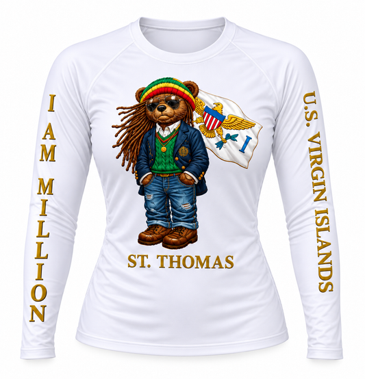 St. Thomas USVI Island Bear Performance Rash Guard – White